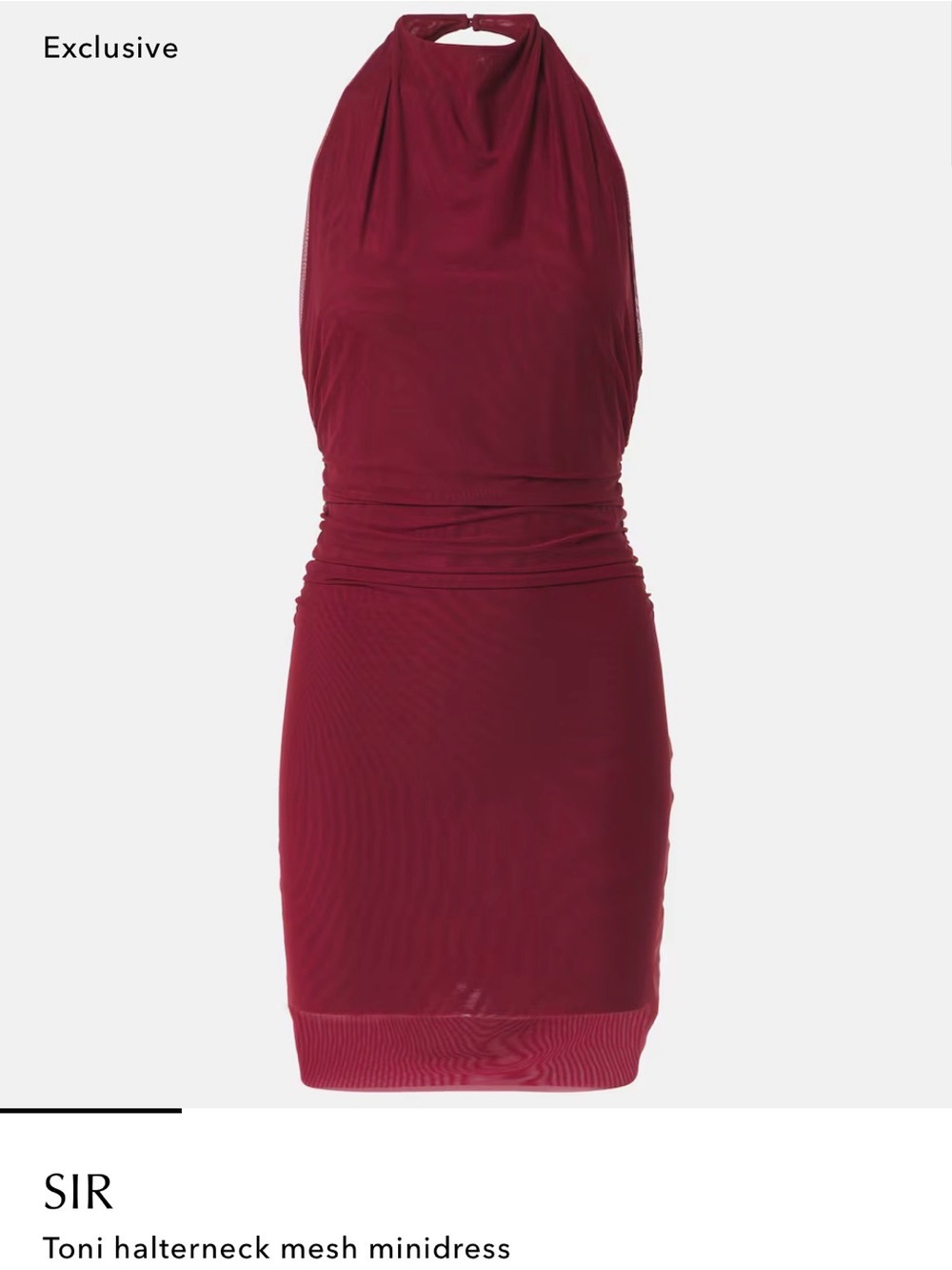 SIR the label Halterneck Mesh Mini Dress in Deep Wine